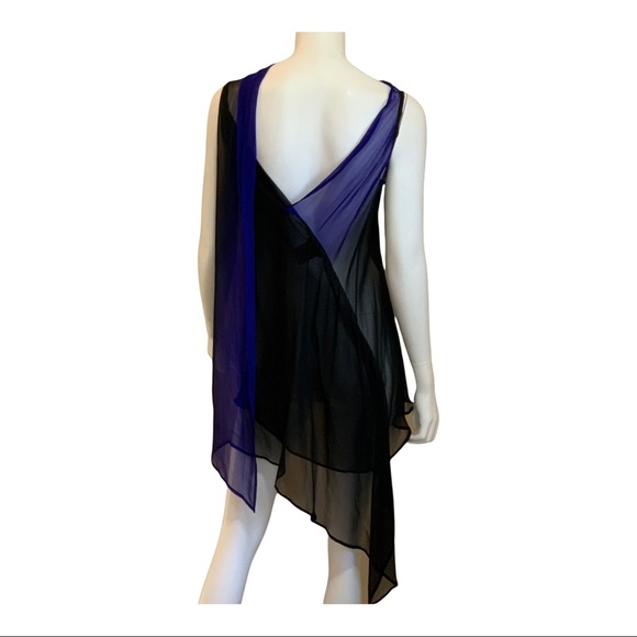 Ann Demeulemeester blue and black sheer Silk top with back drape size 40=10 - Picture 2 of 6